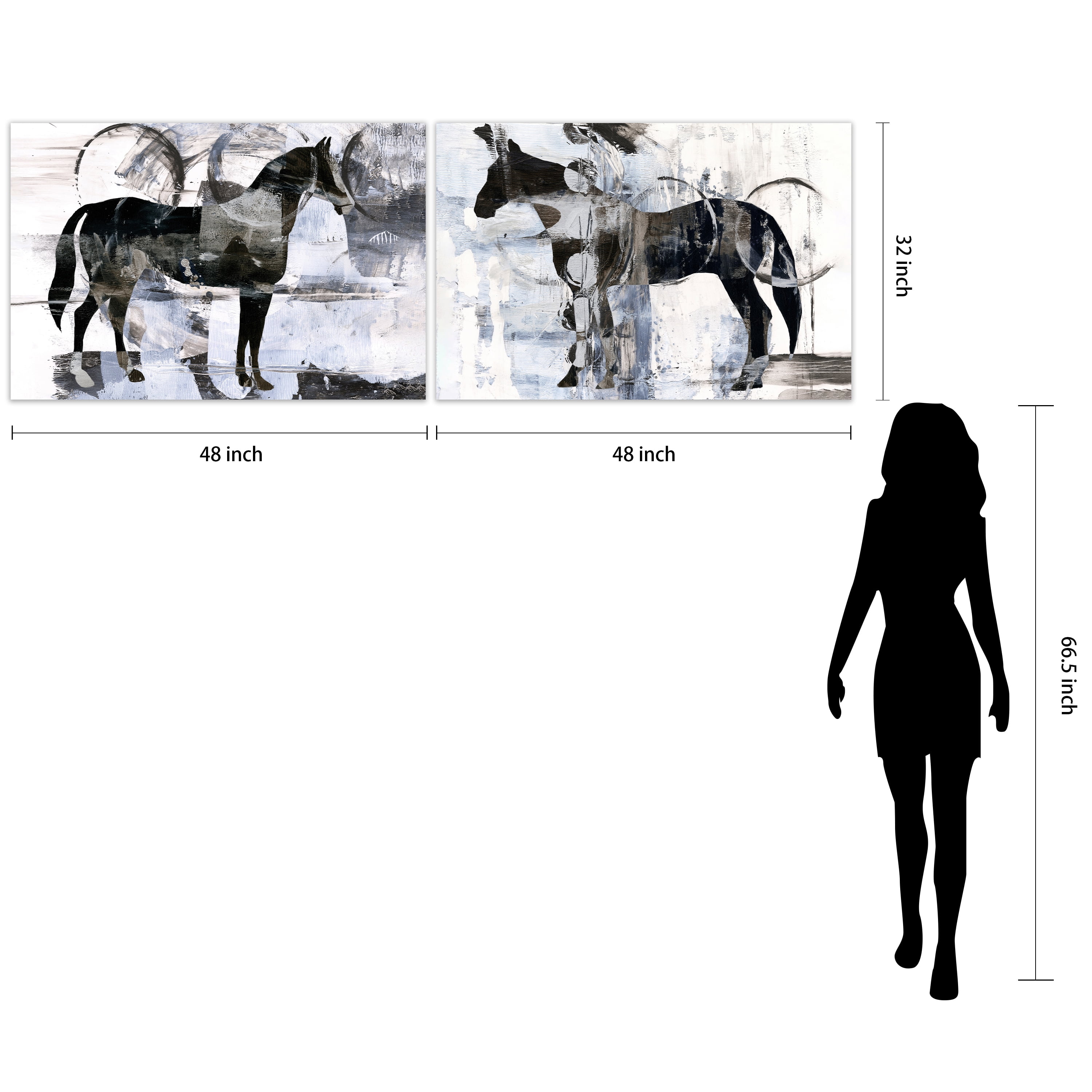 "Equestrian Essence I & II" Horse Frameless Free Floating Reverse Printed Tempered Glass Wall Art