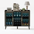 thumbnail image 3 of Modern Wine Bar Cabinet with LED Light, Wood Kitchen Coffee Bar Home Liquor Cabinets with Glass Holder, Doors and Wine Racks Buffet Sideboard with Storage for Living Room, 3 of 7