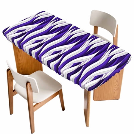 Purple White Moire Table Cloths for 6 Foot Rectangle Tables Modern Abstract Art Elegant Patio Waterproof Elastic Fitted Tablecloths Washable Rectangular Table Cover for Camping