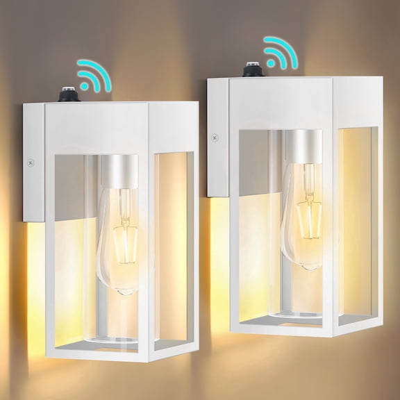 GCGAFUL 10.24 Inch Dusk to Dawn Outdoor Wall Light 2 Pack, White Waterproof Sconce with Clear Glass, Hardwired for Garage Porch