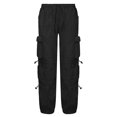 thumbnail image 3 of Pantalones de carga de las mujeres hip hop estilo multi bolsillo casual suelta cordón holgado pantalones de carga negro S, 3 of 5
