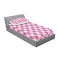thumbnail image 3 of Ambesonne Geometric Fitted Sheet & Pillow Sham Set, Diagonal Pastel Color, Queen, Fuchsia Pale Pink White, 3 of 3