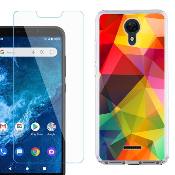 Slim-Fit Protective Phone Case compatible with Cricket Icon 2, with Tempered Glass Screen Protector, by OneToughShield ® - Polygon