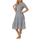 thumbnail image 4 of Vestido de cuadros para mujer Inspire Chic, vestido midi con volantes, escote en V, decoración de botones, color negro, talla S, 4 of 6