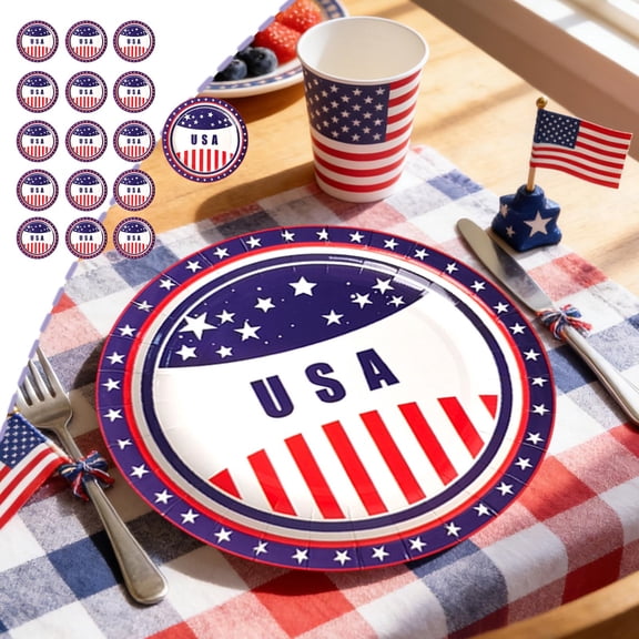 CuiLiyq 16 Pcs 4th of July Paper Plates, 7" American Flag Patriotic Plates, Red White and Blue Star Disposable Dinner Dessert Plates Tableware for Memorial Day Independence Day Party Supplies