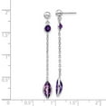 thumbnail image 2 of 14k White Gold Bezel Polished Amethyst Post Long Drop Dangle Earrings 47x5mm Wide Dangle Earring for Women, 2 of 2