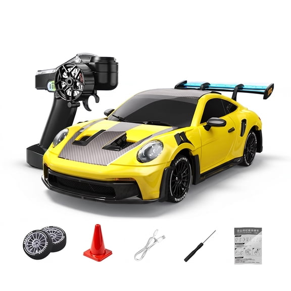 1:43 Scale RC Drift Car, 2.4GHz 4WD Full Proportional RC Sports Car Car with Gyro, LED Lights, 8 Underbody Modes for Adults