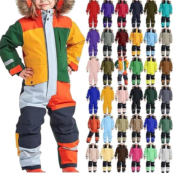 Snow Suit for Kids Winter Outdoor One Piece Snowsuit Waterproof Warm Hooded Toddler Snow Suit Girls Boys Overalls Snowboarding Ski Suits 2026 Windproof Jumpsuit with Pockets