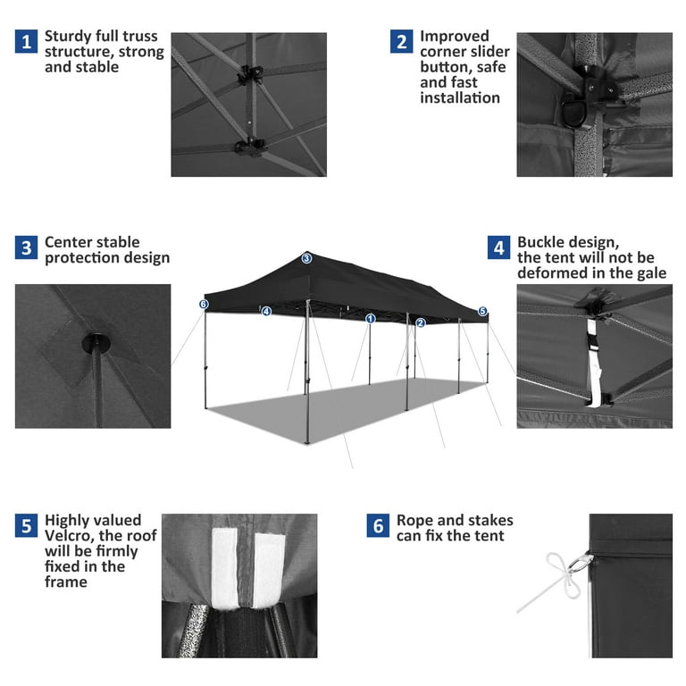 SANOPY 10'x30' Canopy Heavy Duty Pop Up Canopy Tent Outdoor Gazebo Shelter Portable Instant Commercial Tent with 8 Removable Sidewalls&3 Heigh Adjustable&Roller Bag,Black