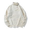 thumbnail image 6 of Men's Ripped Sweater Male Long Sleeve Distressed High Neck Pullover Jumpers Beige Size L, 6 of 9