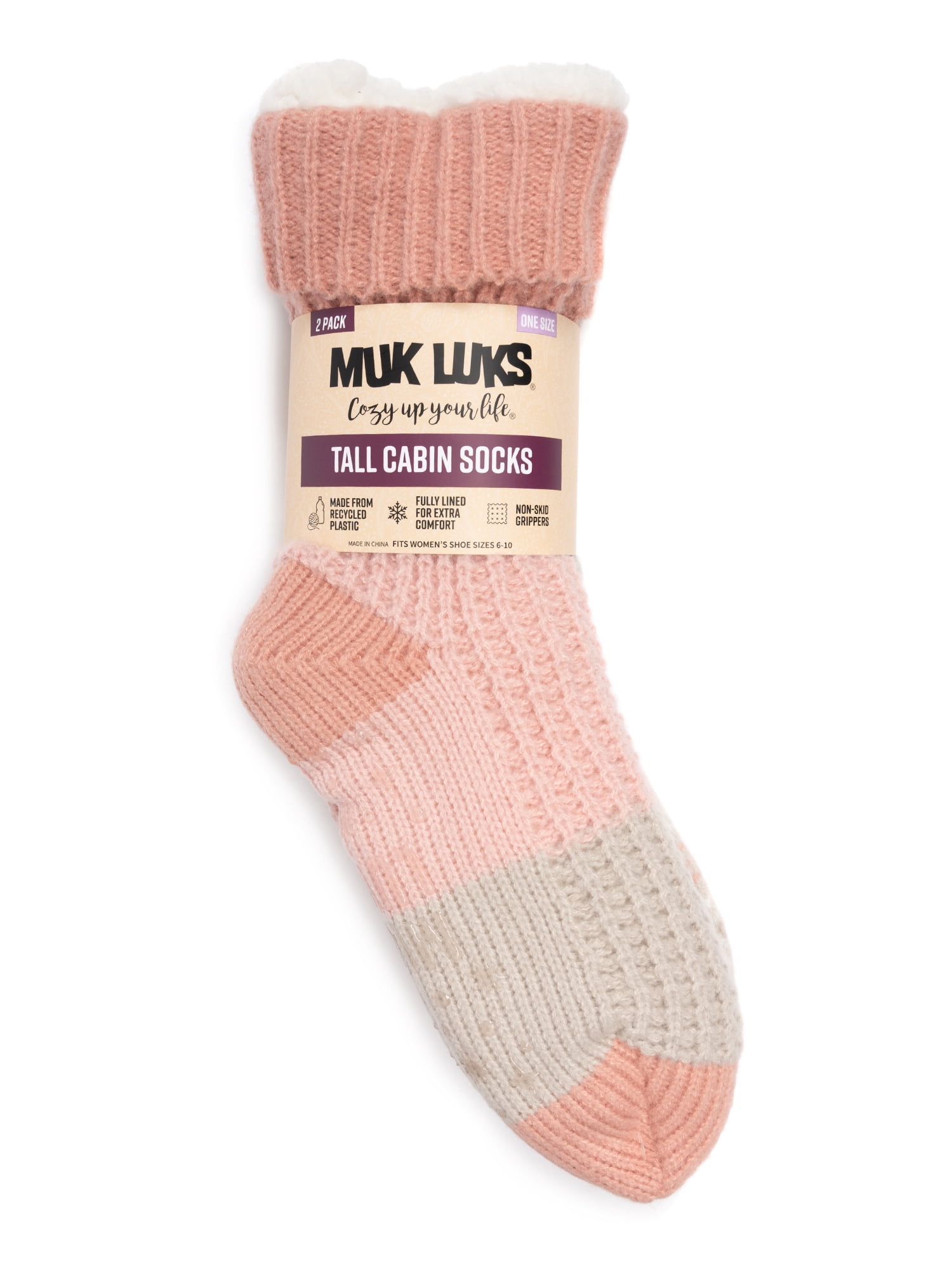 MUK LUKS Women's Tall Cabin Socks, One Size Fits Most, 2-Pack