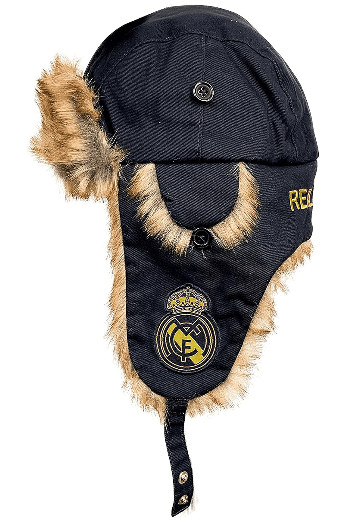 Icon Sports Real Madrid Trapper Hat, Navy Faux Fur, 100% Cotton, OSFM