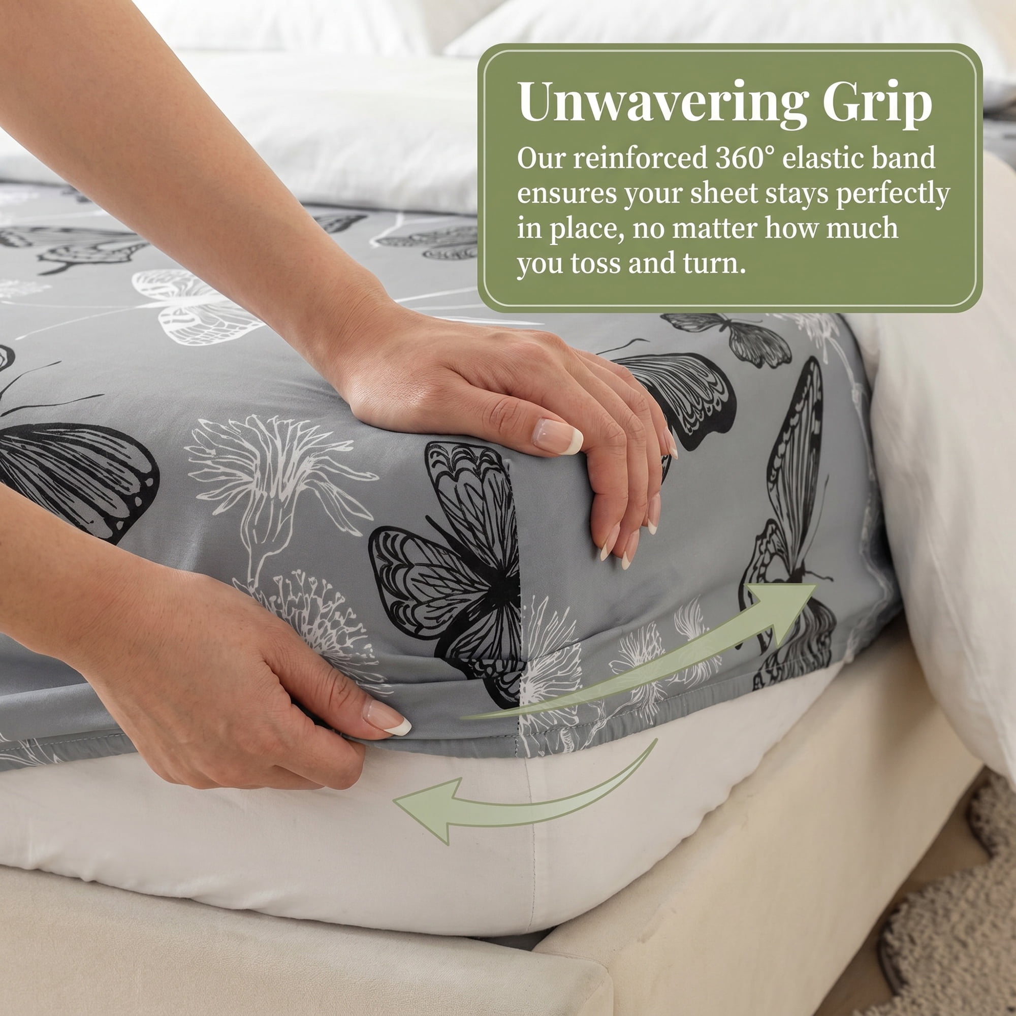 Unique Bargains Fitted Sheet Butterfly Pattern Microfiber Bed Sheets Black 39.0"x74.8"