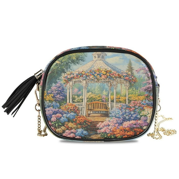 Womens Casual Chain Shoulder Bag Simple style Victorian White Gazebo Printing Crossbody Bag