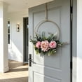 thumbnail image 2 of DefiDgd Metal Hanging Flower Wreath for Front Door,Vintage Layered Faux Rose Floral Wreaths Hoop for Outside Home Porch Wall Window Wedding Party Decoration(Pink), 2 of 6