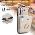 thumbnail image 5 of Compatible with Samsung Galaxy S21 FE 5G Wallet Phone Case Screen Protector Ring Crossbody Strap Stand Credit Card Holder RFID Cell Cover for S 21 EF S21FE5G UW S21FE 21S 6.4 inch Women Girls Beige, 5 of 9