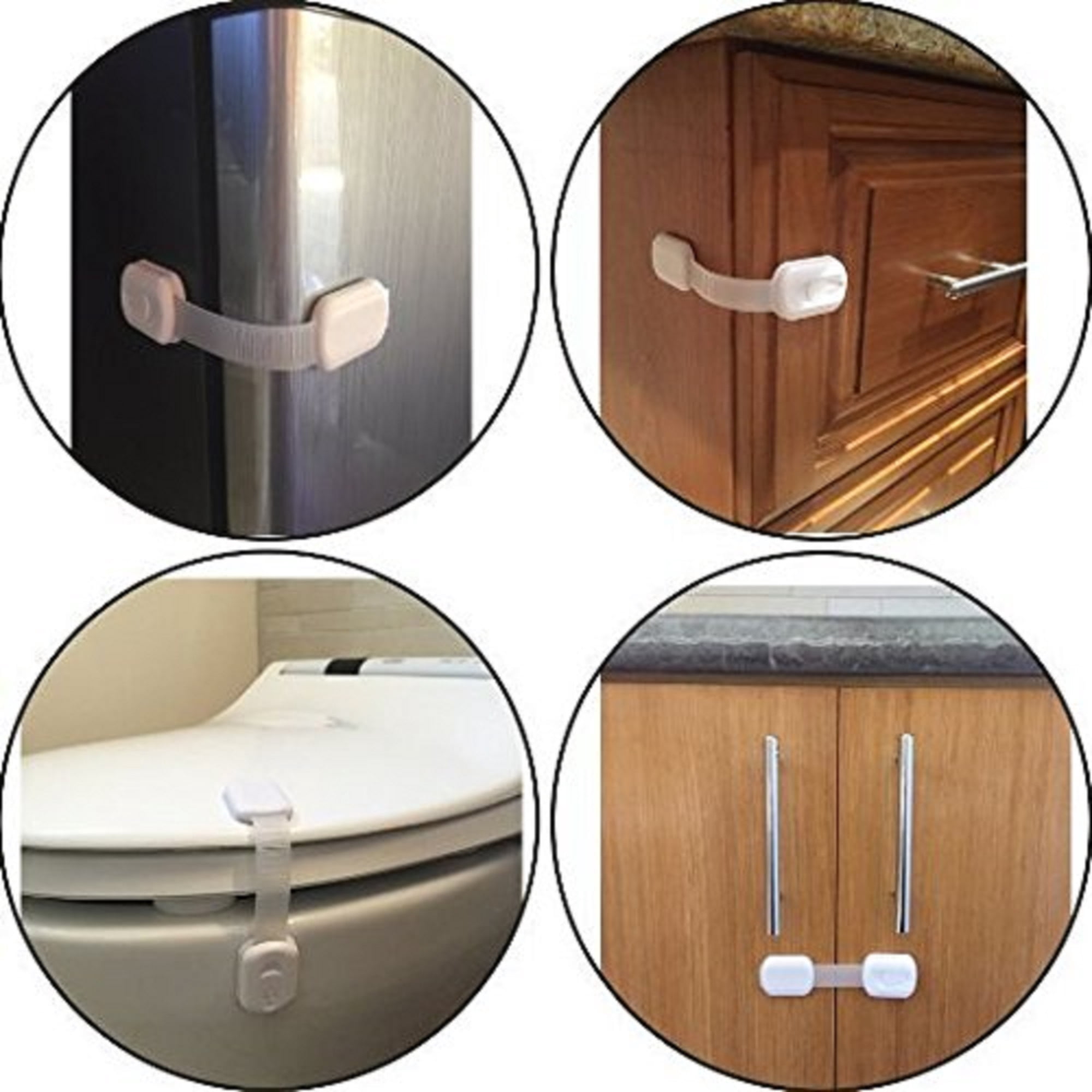PREMIUM Adjustable Child Safety Locks - Latches to Baby Proof Cabinets, Drawers, Fridge, Oven, Dishwasher, Toilet Seat - with 3M Adhesive - No Tools or Drilling - 6x Pack white