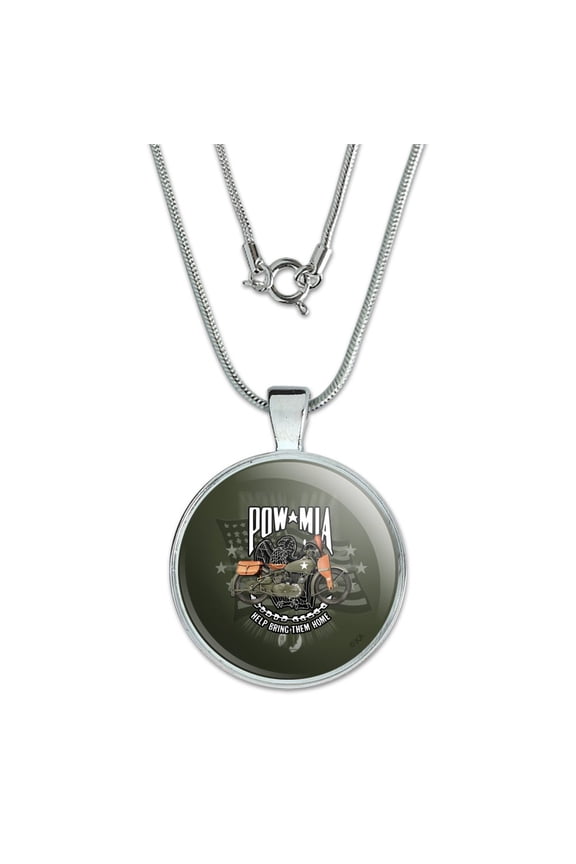 POW MIA Army Motorcycle Bike Bring Them Home 1" Pendant with Sterling Silver Plated Chain