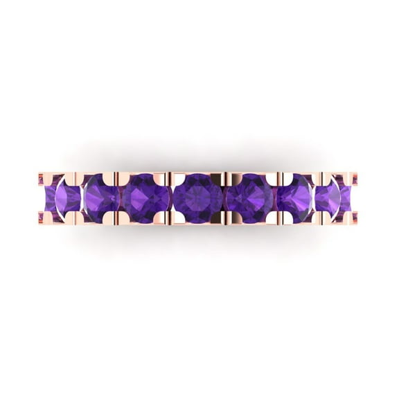 1.53 ctw Wedding Band for Women - 18K Rose Gold Natural Amethyst Stackable Eternity Ring