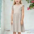 thumbnail image 3 of Fancifize Girls Summer Dresses Cute Ruffle Sleeve Flowy Dress Cotton Linen Casual Crew Neck Trendy Outfits Beach Vacation Clothes for Kids, 3 of 5