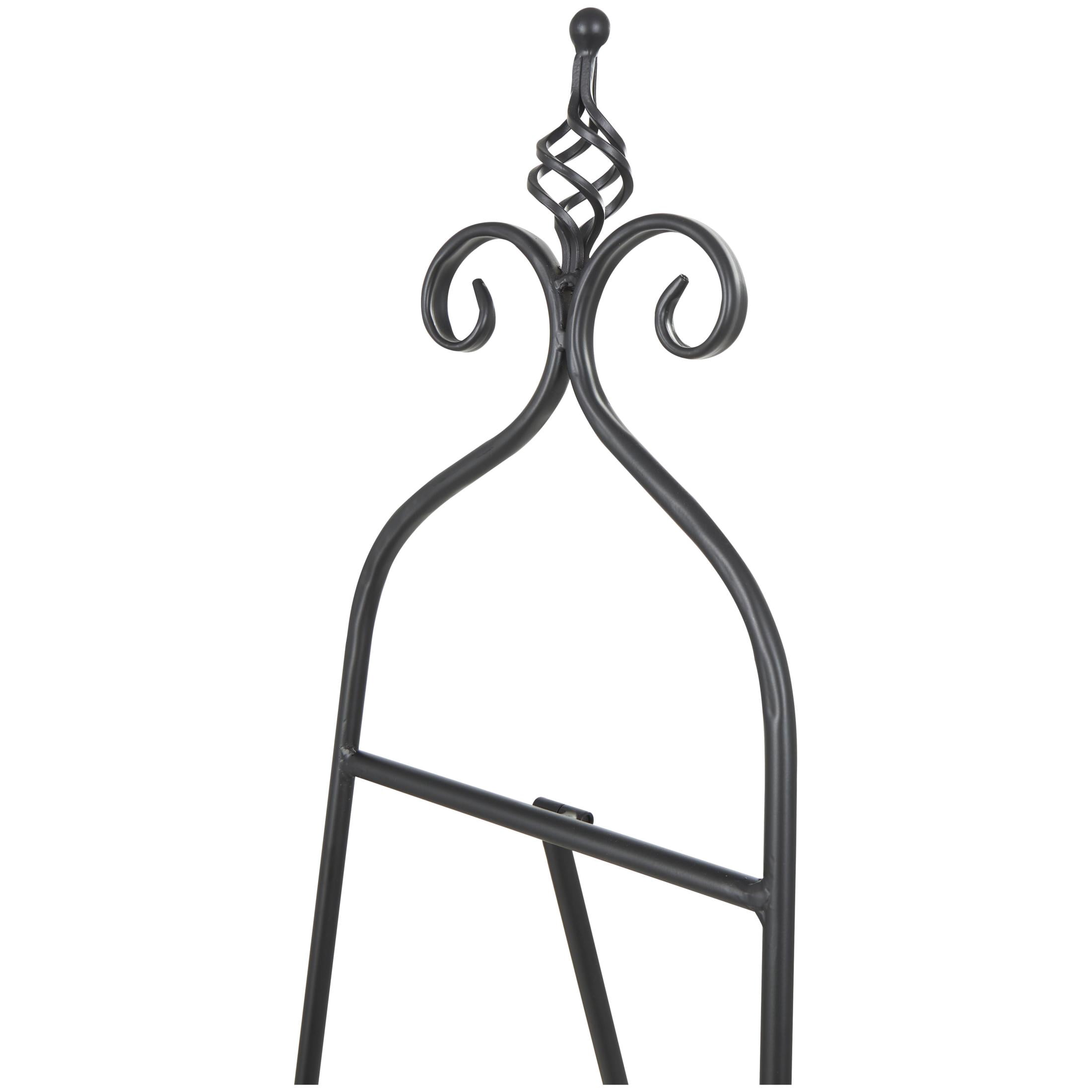 DecMode 21" x 63" Black Metal Tall Adjustable Floor 3 Level Scroll Easel, 1-Piece