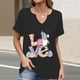thumbnail image 2 of Corto para las Mujeres Casual Verano 2025 Pascua Impresión V-Cuello Camiseta, Ligero 95% Poliéster 5% Spandex Top para Toda la Temporada Hogar Y Diario, 2 of 7