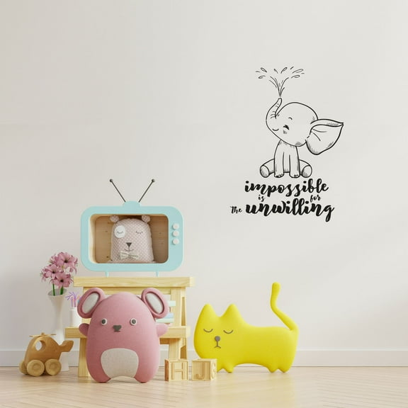 Impossible Is For The Unwilling - Life Inspirational Quote Cute Little Baby Elephant Design Vinyl Wall Sticker Wall Art Wall Decal Boys Girls Kids Room Design Bedroom Home Decoration Size(20x18 inch)