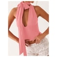 thumbnail image 5 of Bufanda halter, top corto SOLY HUX para mujer, cuello en V profundo, rosa, 5 of 5