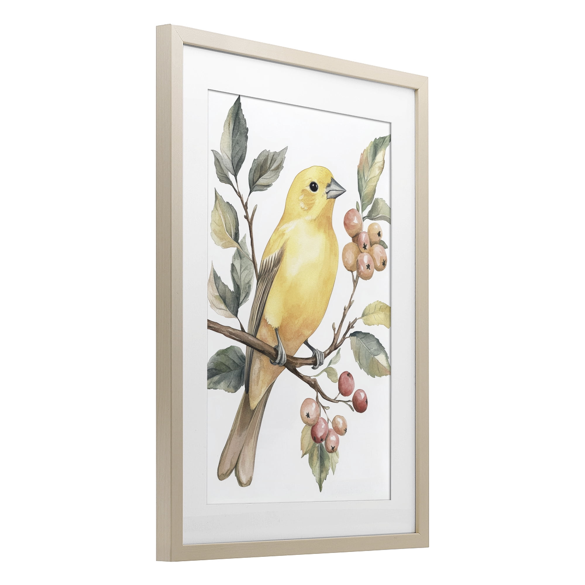 Stupell Industries Sun Lit Bird on Branch Birch Framed Print Under Glass, design by Petal Prints Design
