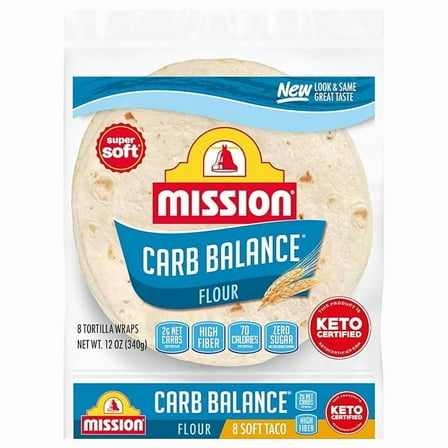 Mission Carb Balance Soft Taco Flour Tortillas, 8 Count, Low Carb, Keto, High Fiber, No Sugar( Pack of 3 )