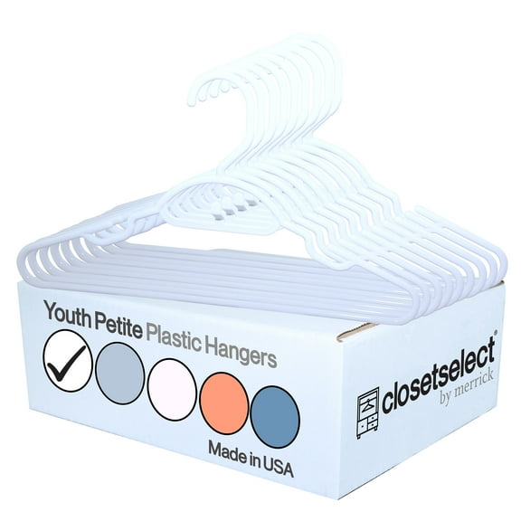 30 Pk Youth Petite Plastic Hangers, Medium, Petite, Preteen, Junior, Children Sizes 8 to 12, White
