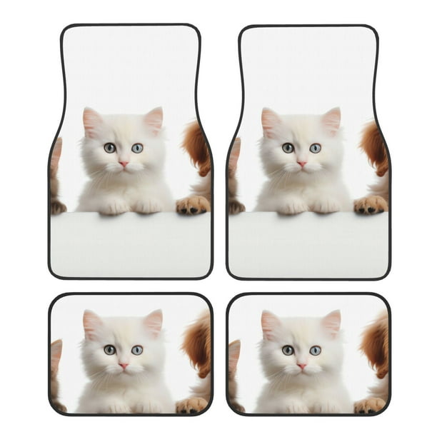 Fotbe Cute Kittens And Puppy Juego de 4 Tapetes para Auto con Estampado – Alfombrillas de Goma Reforzada, Diseño Antideslizante, Protección para Todo el Año – Vehículos, Autos, Camionetas y SUVs