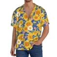 thumbnail image 1 of Balery Vintage White Yellow Sunflower Camisa Casual de Manga Corta con Botones para Hombre, Texturizada, Estilo Cubano, para Playa, Verano-X-Large, 1 of 5