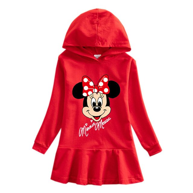 Disney Minnie Mouse otoño niñas suéter con capucha vestido de dibujos animados bebé Mickey algodón hoja de loto vestido Casual ropa de niña vestidos 130cm zhangmengya CONDUJO