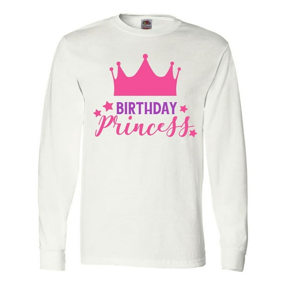 Inktastic Birthday Princess, Crown, Stars - Pink Purple Long Sleeve T-Shirt