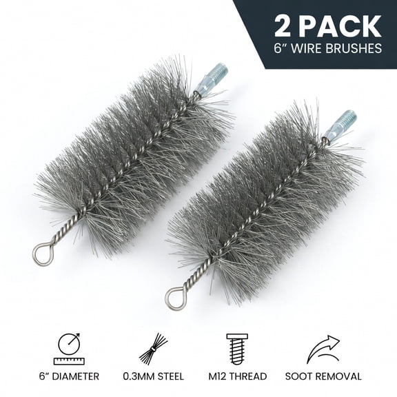2 Pack 6" Wire Chimney Cleaning Brush M12 Thread Steel Bristle Pipe Sweeper for Wood Stove Fireplace Duct