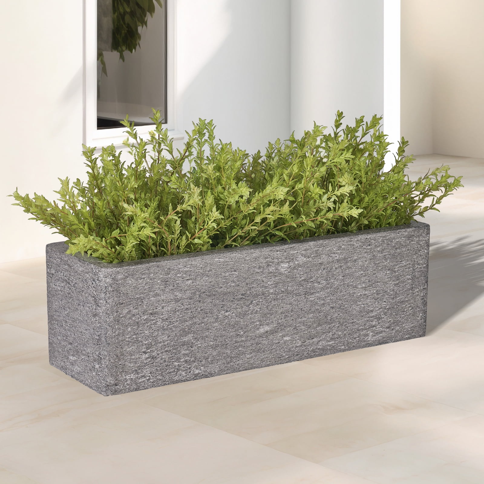 TerraDeco 24 Inch Rectangular Concrete Planter,Durable All-Weather Use with Drainage Holes,Large Rectangular Planter for Outdoor Indoor Plants