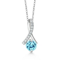 Gem Stone King 925 Sterling Silver Ribbon Pendant with Chain Apatite Moissanite (0.97 Cttw)