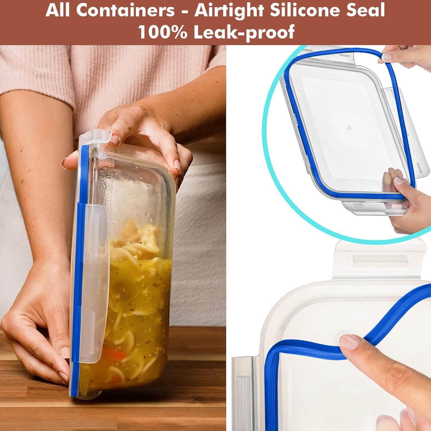Blue 4 Piece 1860ml Large Glass Food Storage Containers with Lids for meal prep and leftover storage