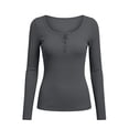 thumbnail image 4 of cocolona Fall Womens Long Sleeve Ribbed Knit Tops Slim Fit Basic Buton T-shirts Trendy Casual Outfits Tees, 4 of 5