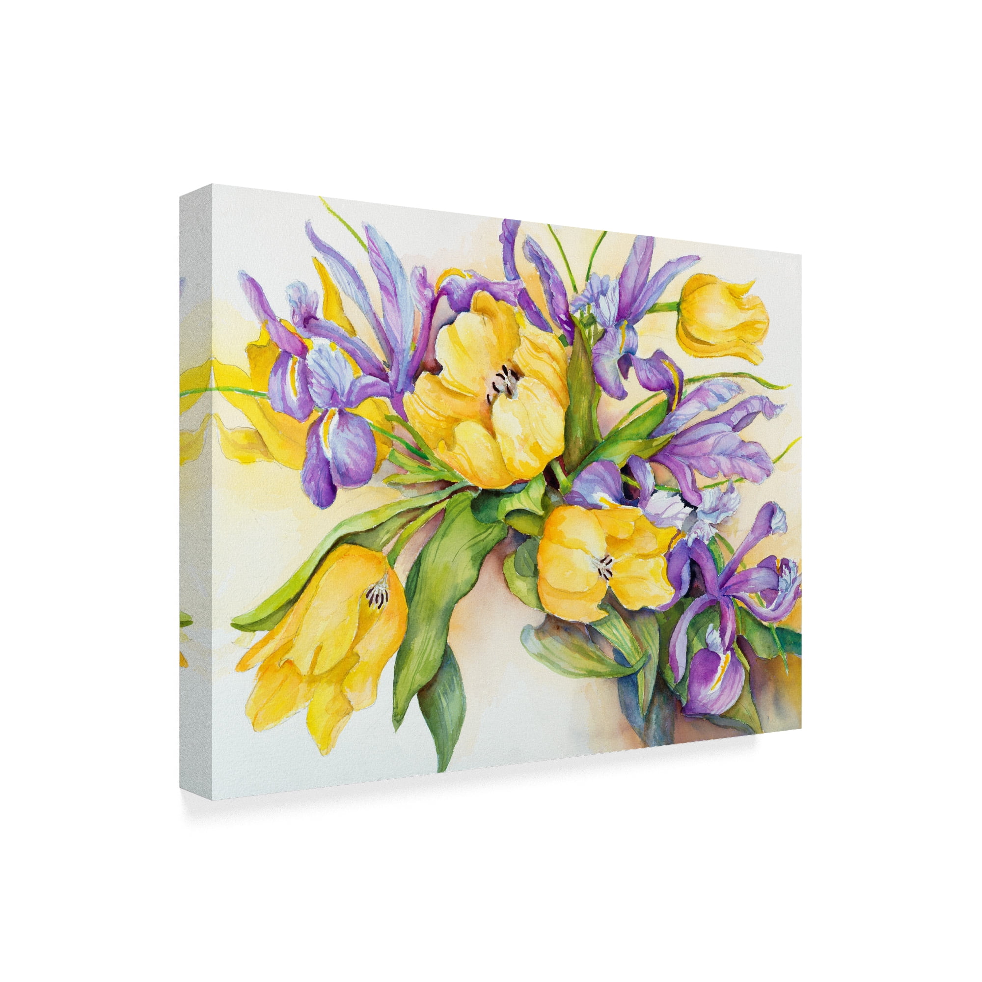Trademark Fine Art 'Yellow Tulips With Blue Iris' Canvas Art by Joanne Porter
