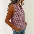 thumbnail image 6 of Lcziwo Womens Sleeveless Dressy Tops Peter Pan Collar Button Down Shirts Gingham Summer Trendy Business Work Blouse Wine,S, 6 of 9