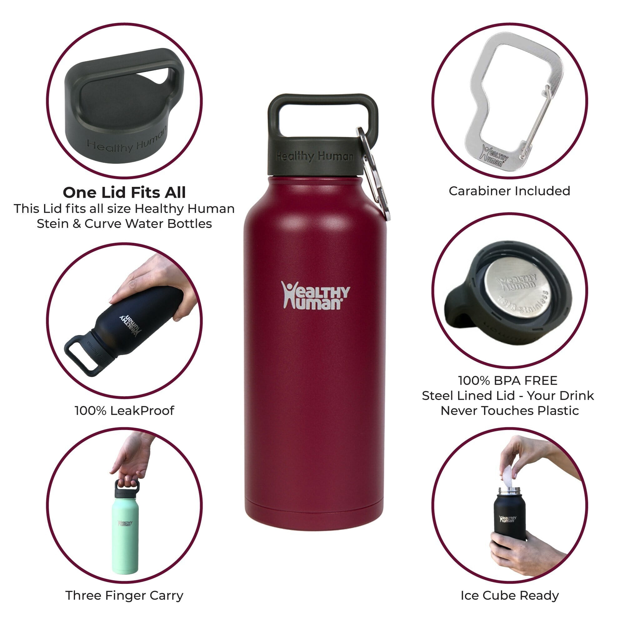 Healthy Human Stainless Steel Water Bottle  (Merlot, 32 oz/ 946 ML)
