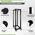thumbnail image 2 of NavePoint 42U 4 Post Server Rack – Open Frame Rack for 19 Inch Equipment, Adjustable Depth 4-Post Network Rack with Casters Wheels, 42U Server Rack 881lbs Capacity, Black, 2 of 4