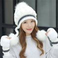 thumbnail image 5 of Dyfzdhu Women Plush Knitted Hat Warm Woolen Thick Ball Ear Protection Cap Berets White, 5 of 6