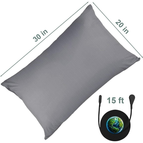 1PC Grounding Pillowcase 10% Silver Fiber+90% Cotton, Grounding at Home-Make You Healthier's Earth Connected Pillow Cover with 15ft Grounding Cord Included (Gray 20"X30")