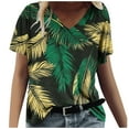 thumbnail image 2 of Womens Tops Plus Size Print Short Sleeve V-Neck T-Shirt Green XL, 2 of 5