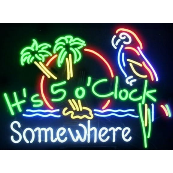 Queen Sense 20"x20" Custom It's 5 O'clock Somewhere Two Palm Trees Parrot Neon Sign Man Cave Beer Pub Bar Artwork Handmade Wall Decor Gift Neon Light 120I5CSWTPTP