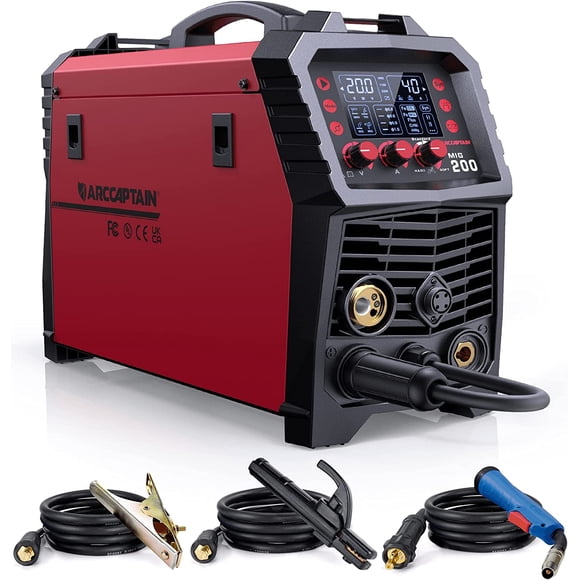 ARCCAPTAIN 6 in 1 MIG Welder Machine, 200A Gas Welders w/ Flux Core MIG/Stick/Lift TIG/Spot Welding/Spool Gun Function