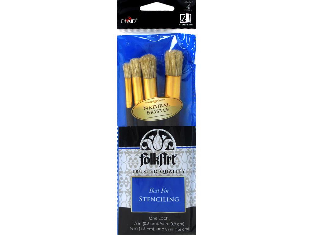 FolkArt Paint Brush Set, Long Handle Stencil Brush, 4 Piece